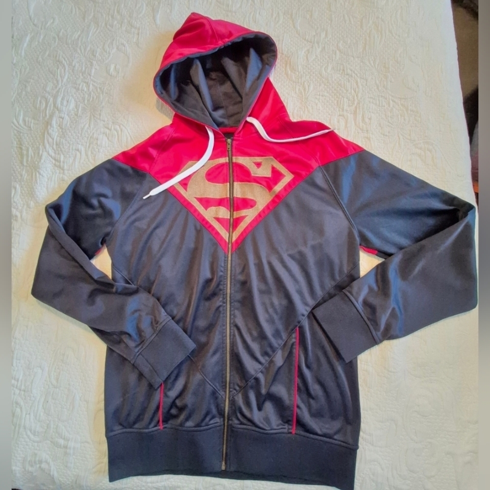 Man of Steel men's Large red & blue Superman full zipper hoodie VGUC
